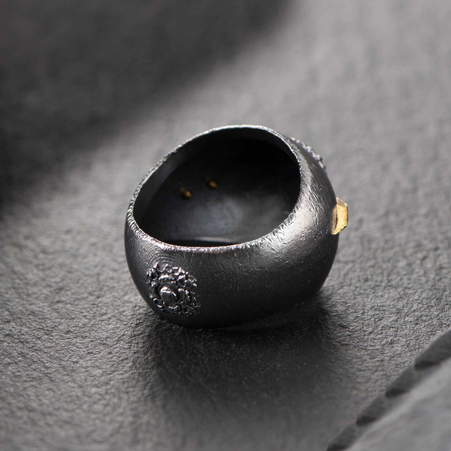 Harmony and Synchronicity. Simplified version. Pure Silver (999.9) with 24ct gold details for energetic enhancement. Ring by Constantinos Kyriacou