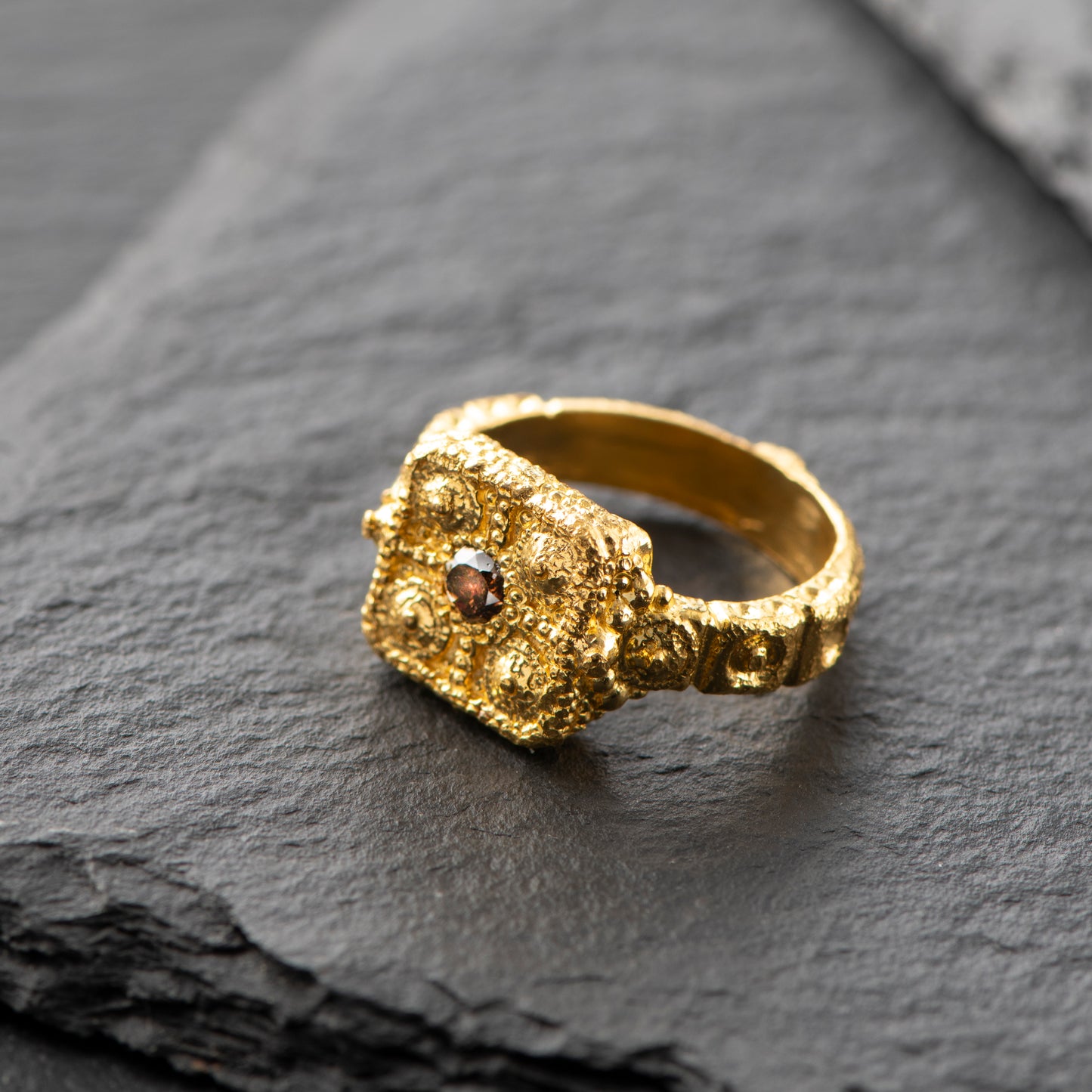 Ring Pure Gold 24ct with Salt and Pepper Diamond - 'That Which Is' Collection
