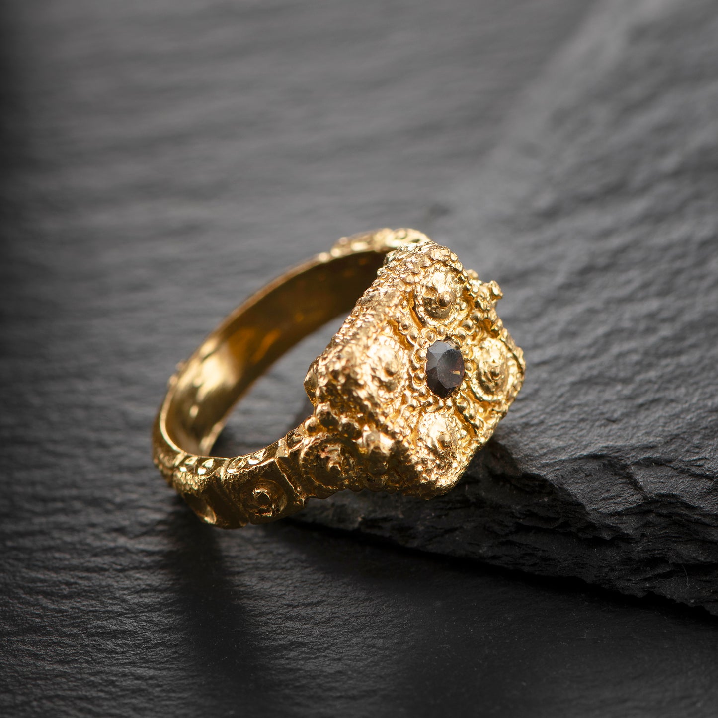 Ring Pure Gold 24ct with Salt and Pepper Diamond - 'That Which Is' Collection