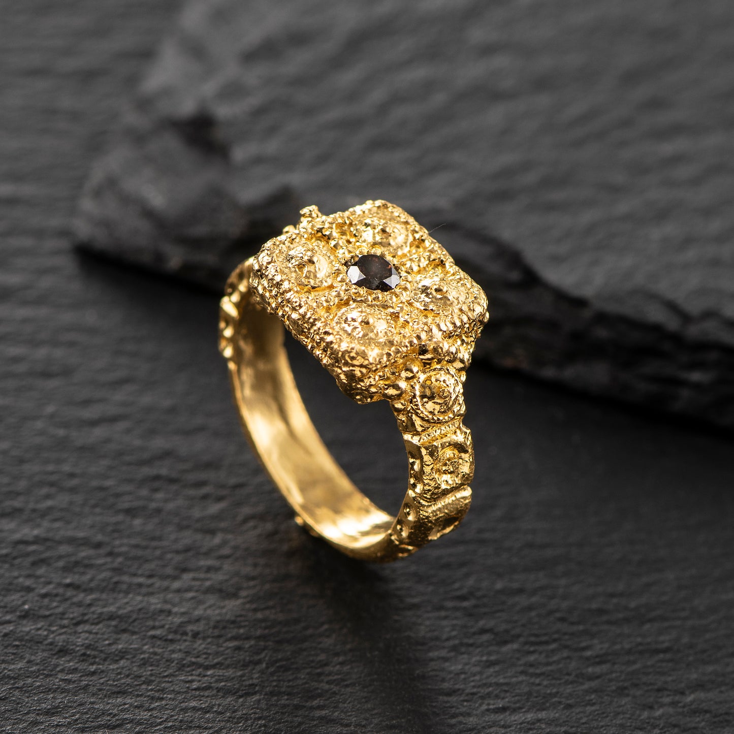 Ring Pure Gold 24ct with Salt and Pepper Diamond - 'That Which Is' Collection