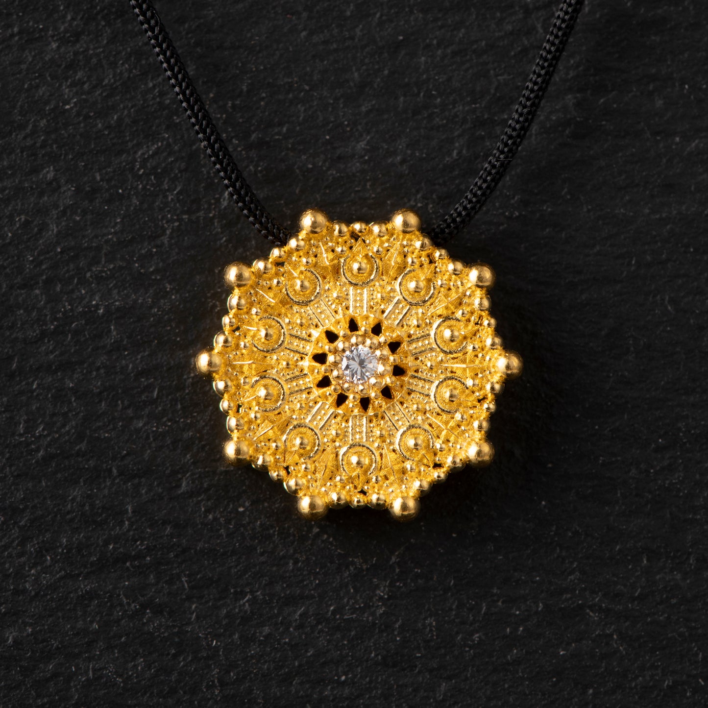 Pure Gold Pendant (24ct) - 16mm, Featuring a 0.04ct VVS2 Diamond, Inspired by Water Molecules Under 528Hz Frequency