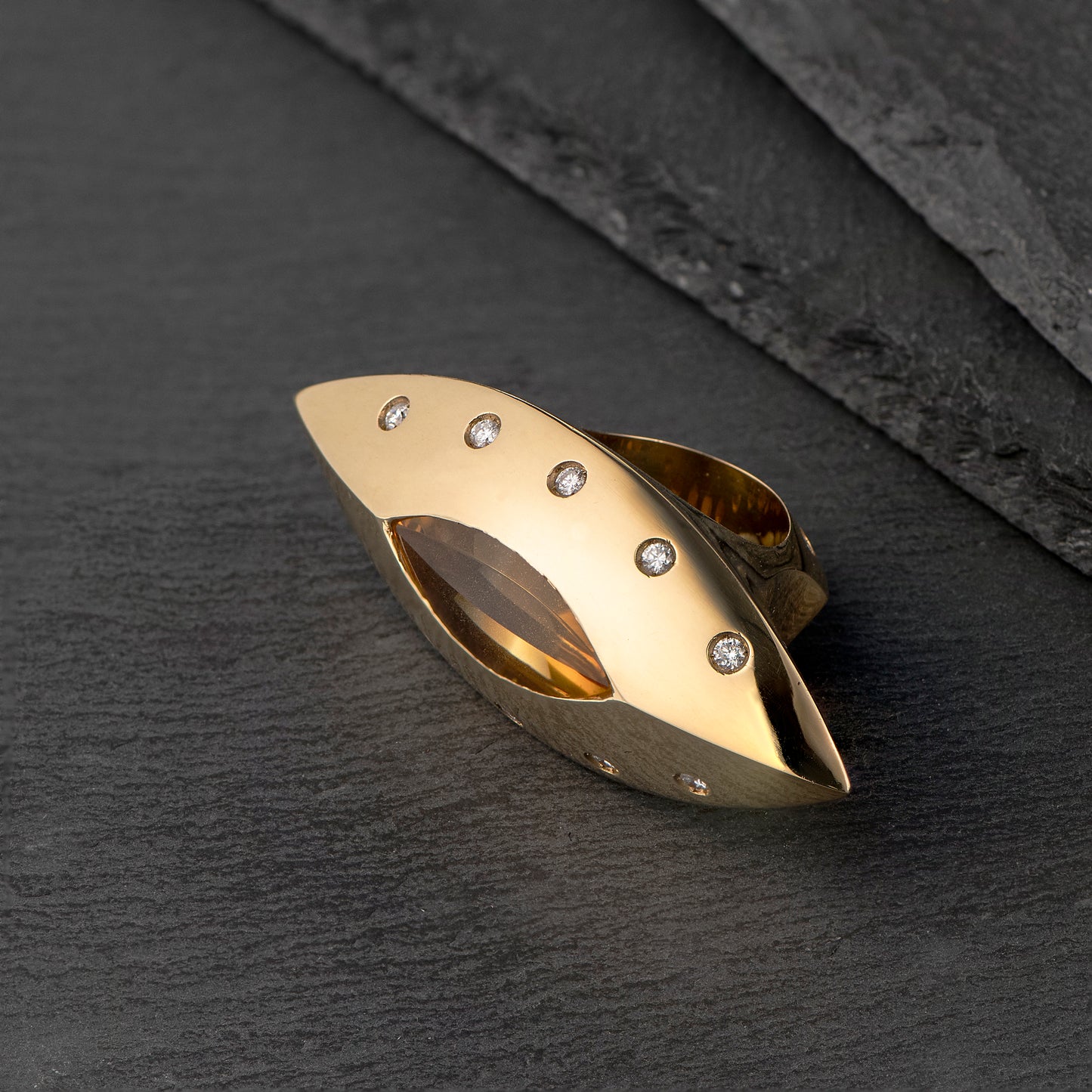 One-of-a-Kind 18ct Gold Ring with Diamonds and Citrine Quartz by Constantinos Kyriacou