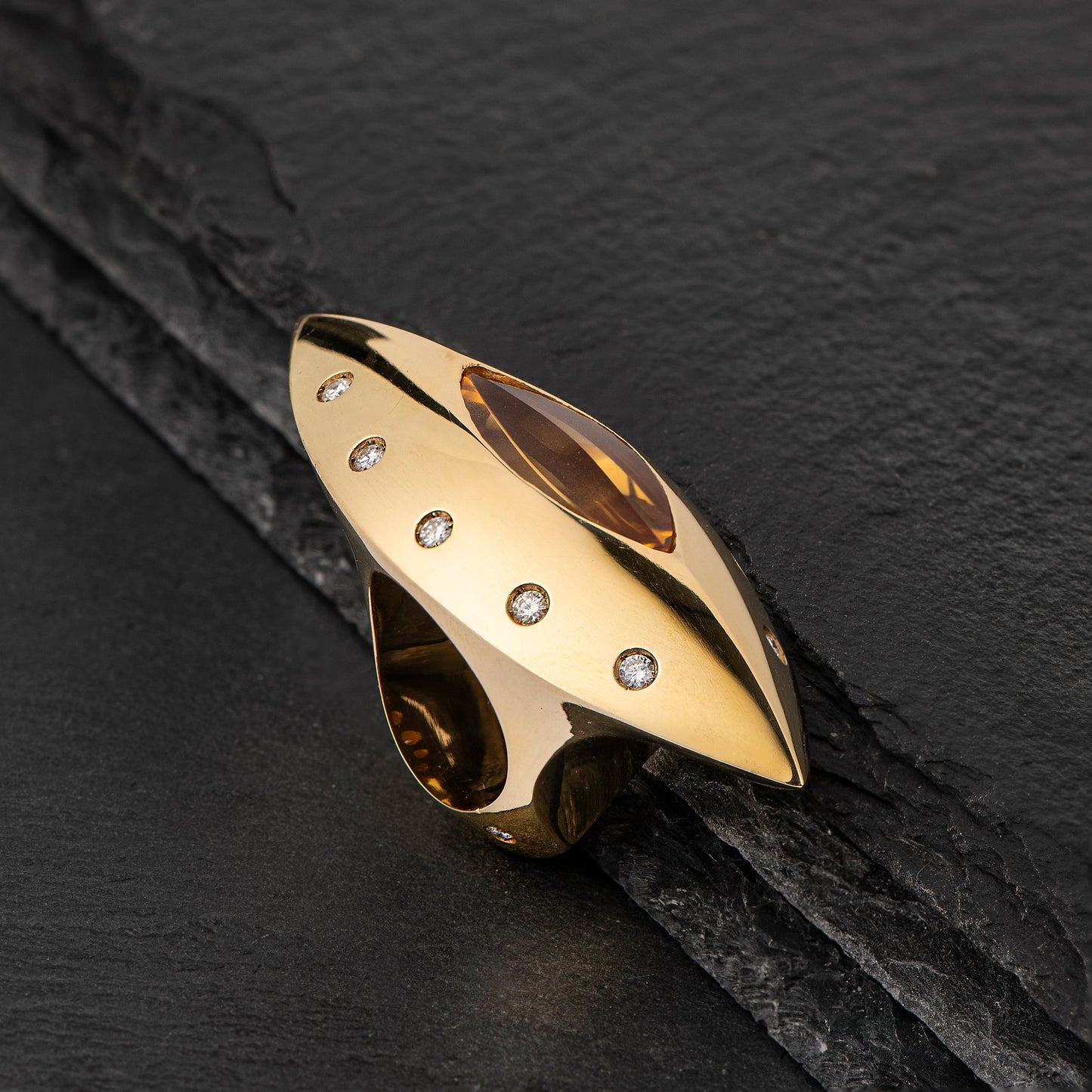 One-of-a-Kind 18ct Gold Ring with Diamonds and Citrine Quartz by Constantinos Kyriacou
