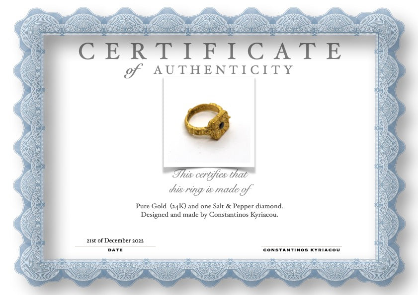 Ring Pure Gold 24ct with Salt and Pepper Diamond - 'That Which Is' Collection
