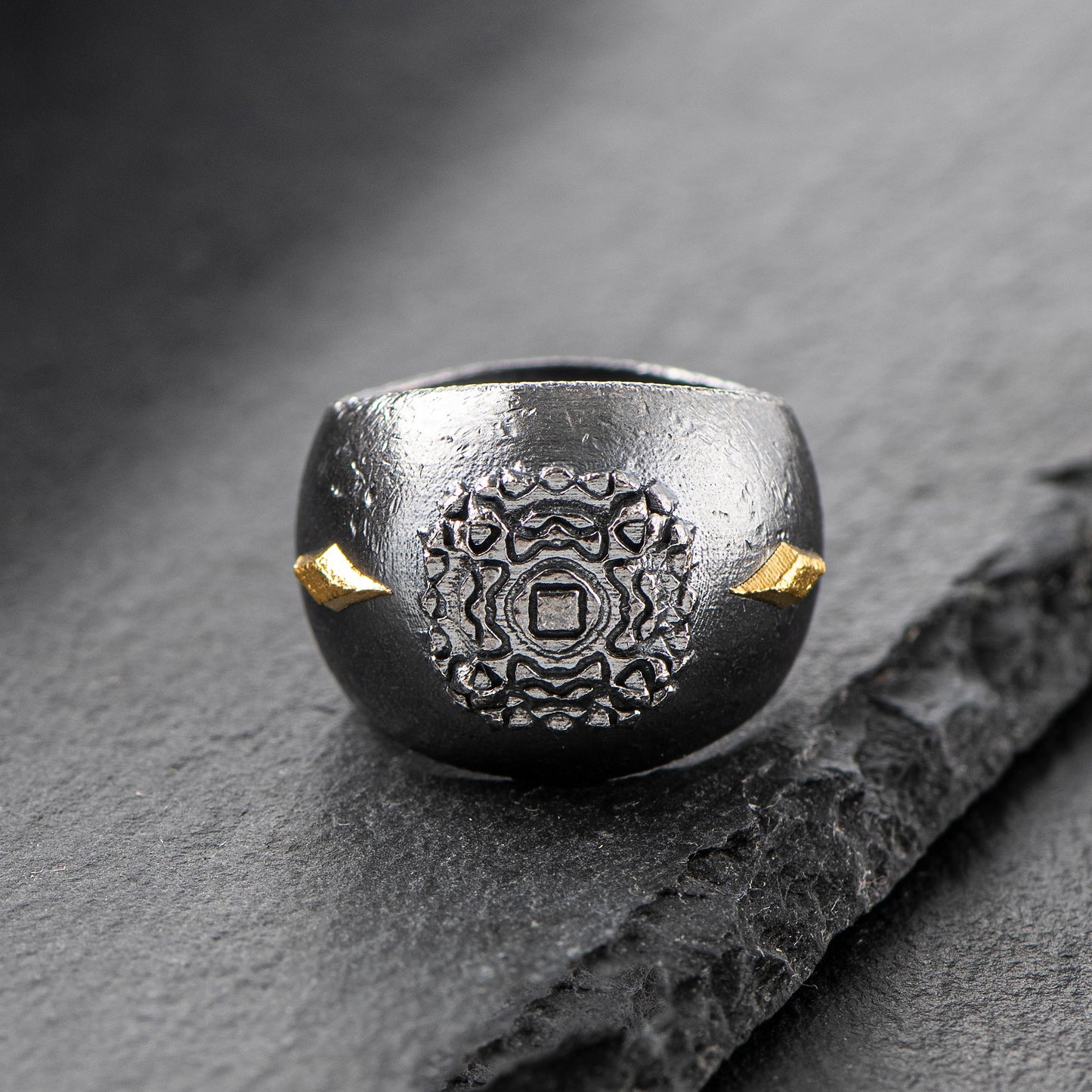 Harmony and Synchronicity. Simplified version. Pure Silver (999.9)  with 24ct gold details for energetic enhancement. Ring by Constantinos Kyriacou