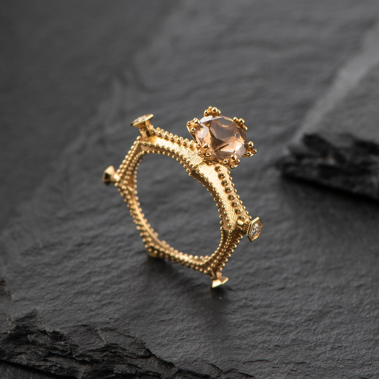 18ct Gold Ring with Smokey Quartz and Diamonds - 'That Which Is' Collection