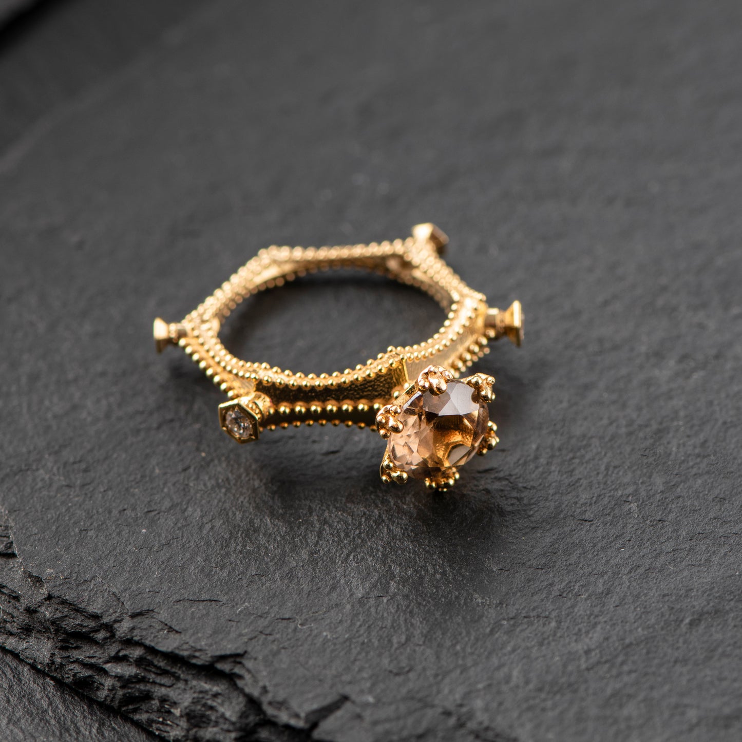 18ct Gold Ring with Smokey Quartz and Diamonds - 'That Which Is' Collection