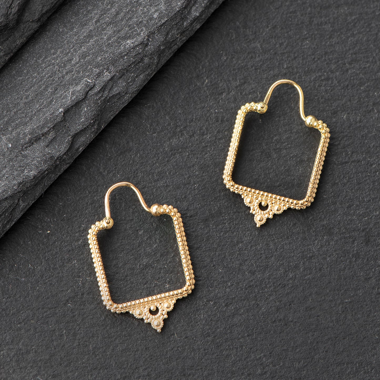 Earrings Gold 18k. Square with Energy Earthing Element - 'That Which Is' Collection