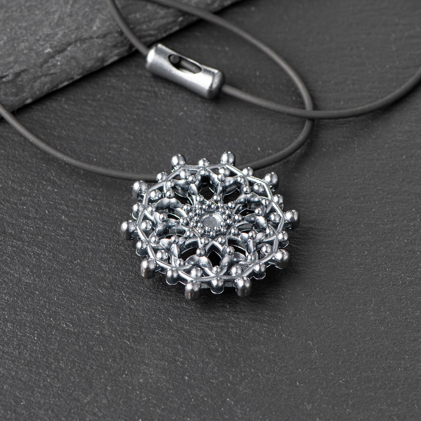 Pure Silver Pendant (999.9) - 40mm/24mm, Oxidized, Inspired by Water Molecules Under 432Hz Frequency