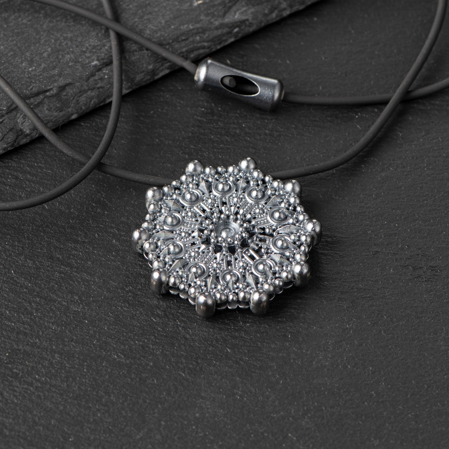 Pure Silver Pendant (999.9) - Available in 40mm and 24mm, Oxidized Finish, Inspired by Water Molecules Under 528Hz Frequency