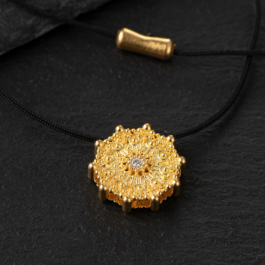 Pure Gold Pendant (24ct) - 16mm, Featuring a 0.04ct VVS2 Diamond, Inspired by Water Molecules Under 528Hz Frequency