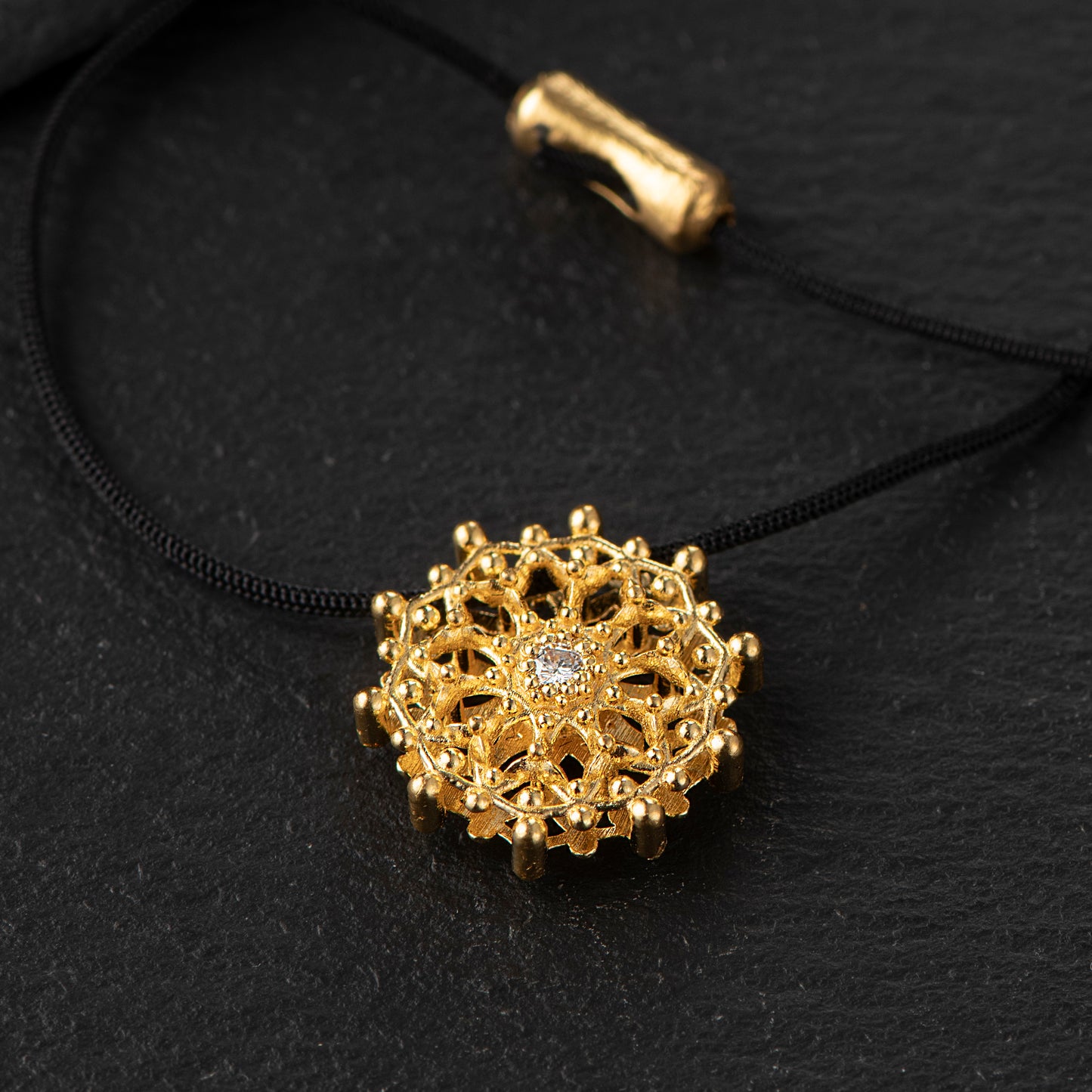 Pure Gold Pendant (24ct) - 16mm, Featuring a 0.04ct VVS2 Diamond, Inspired by Water Molecules Under 432Hz Frequency