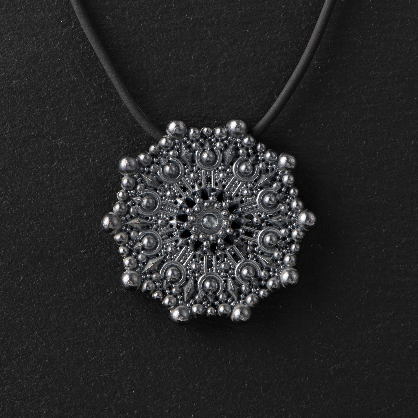 Pure Silver Pendant (999.9) - Available in 40mm and 24mm, Oxidized Finish, Inspired by Water Molecules Under 528Hz Frequency