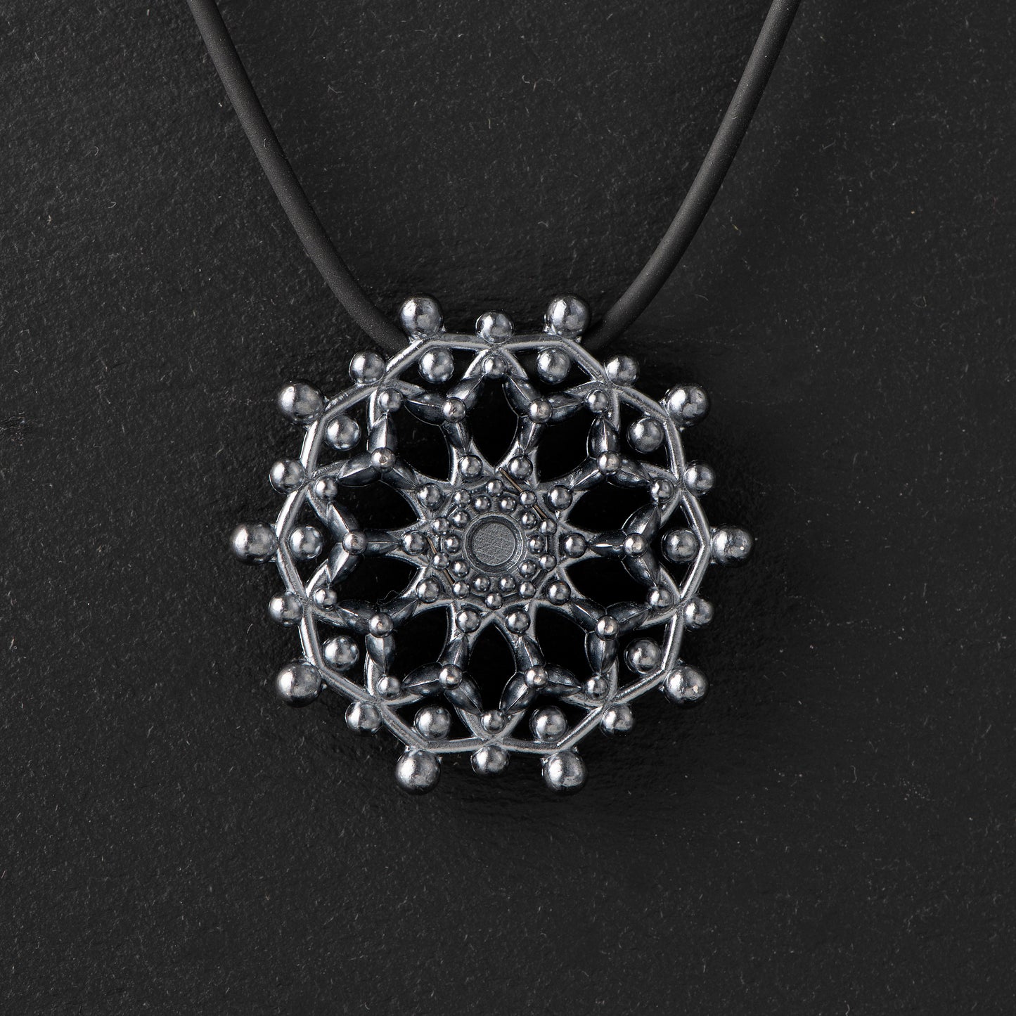 Pure Silver Pendant (999.9) - 40mm/24mm, Oxidized, Inspired by Water Molecules Under 432Hz Frequency