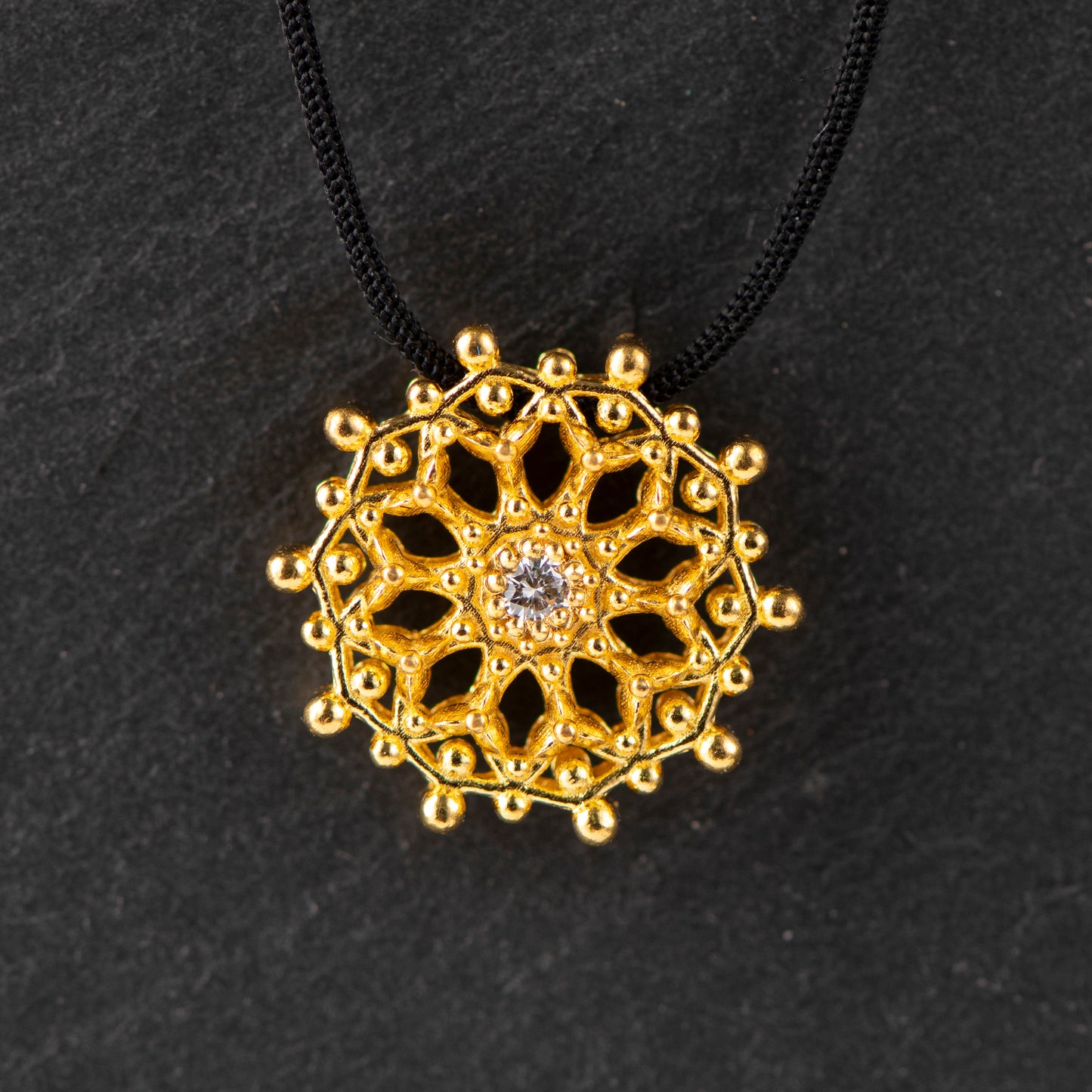 Pure Gold Pendant (24ct) - 16mm, Featuring a 0.04ct VVS2 Diamond, Inspired by Water Molecules Under 432Hz Frequency