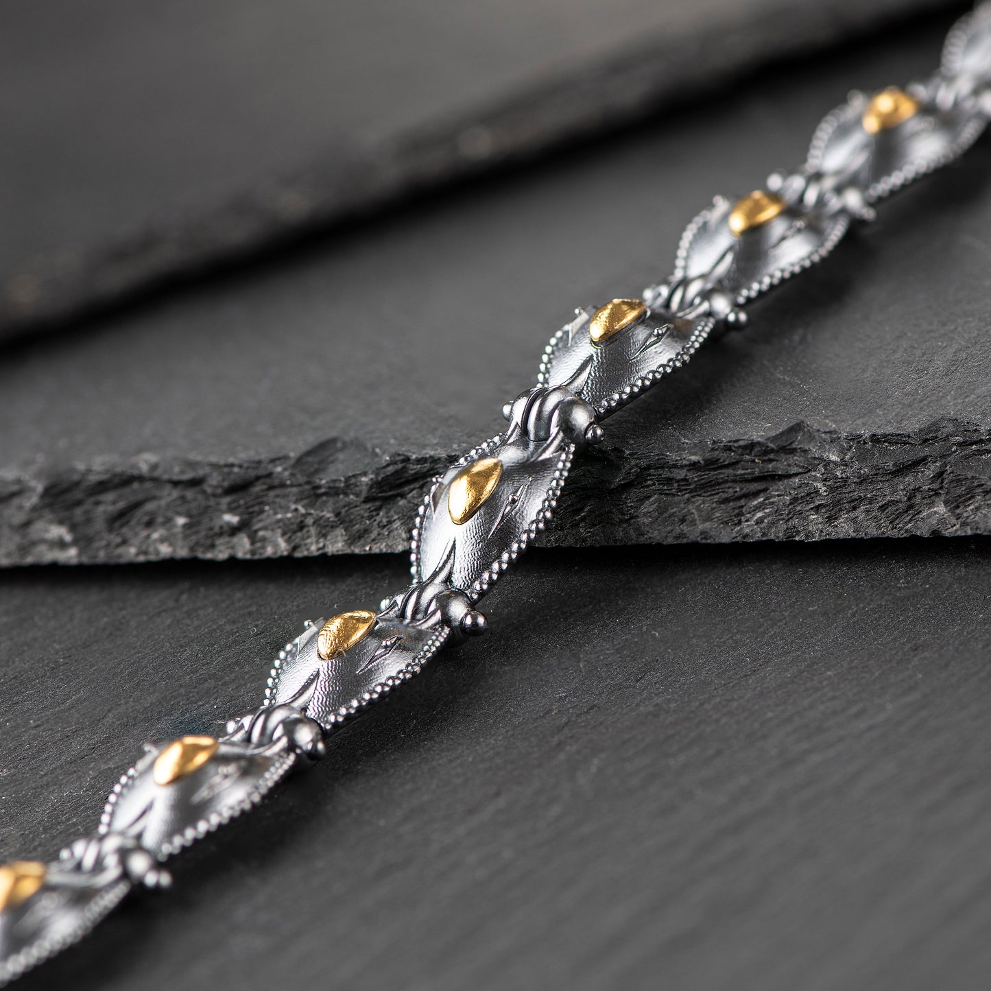 "Extrovert" Bracelet in Pure Oxidized Silver and 24ct Gold - Fractal Moment Collection