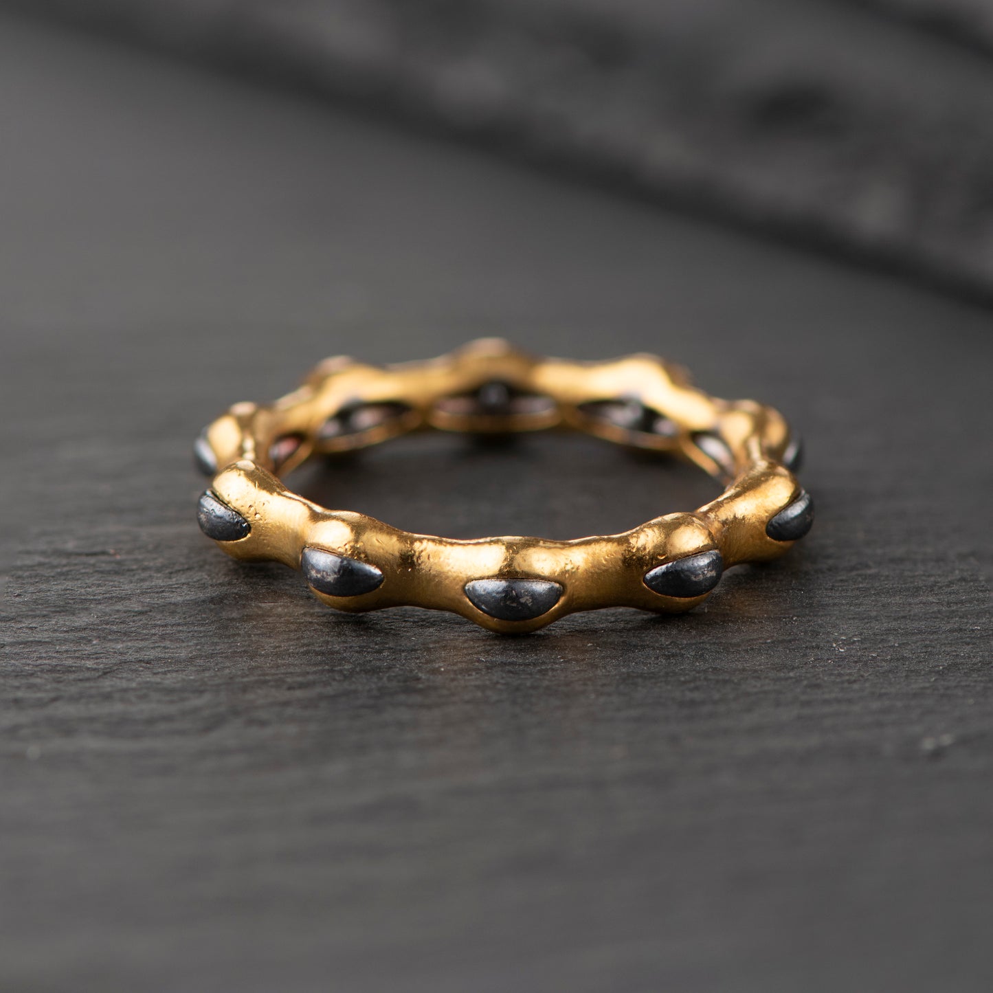 "Shining Introvert Look" Ring - 24ct Gold with Pure Oxidized Silver Details - The Fractal Moment Collection