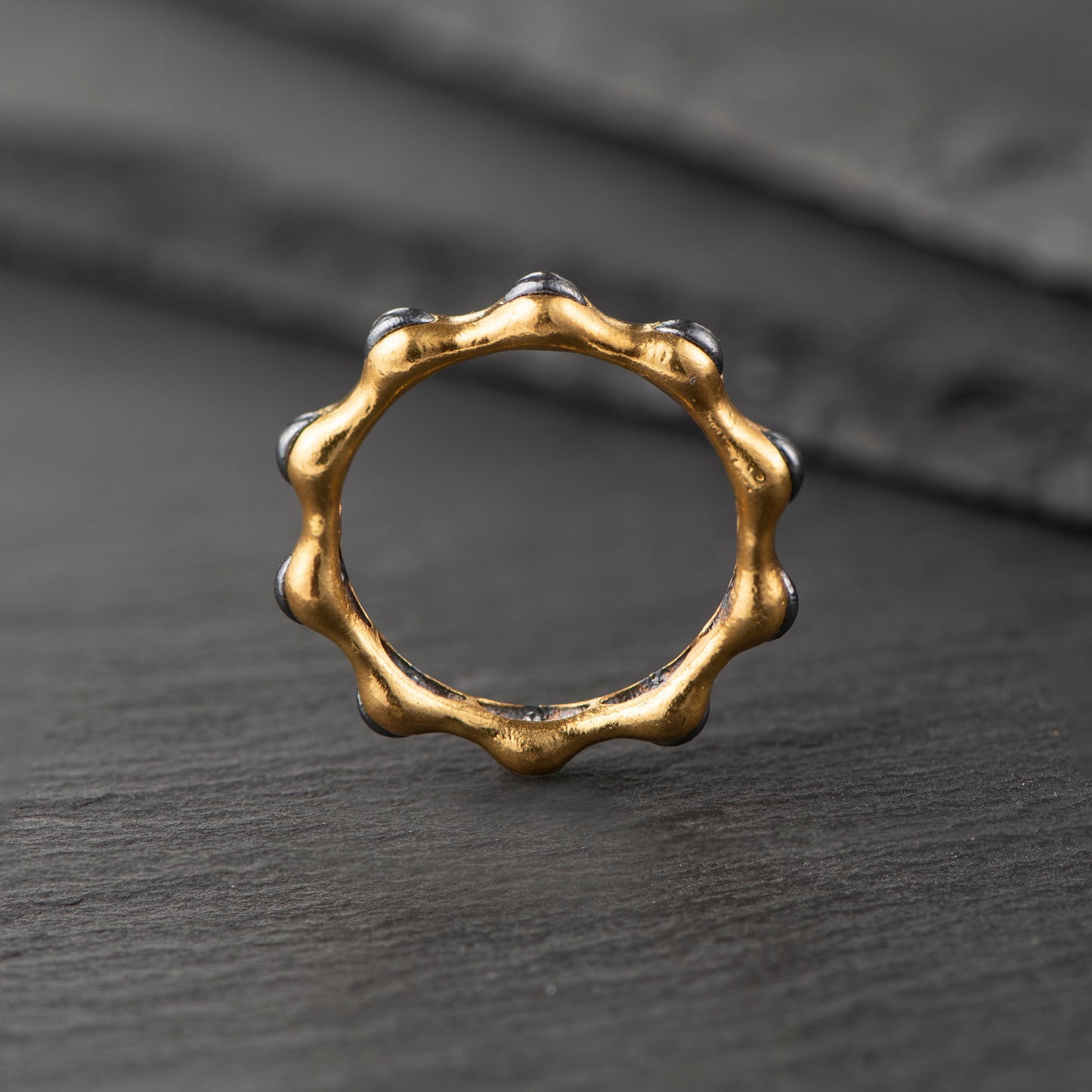 "Shining Introvert Look" Ring - 24ct Gold with Pure Oxidized Silver Details - The Fractal Moment Collection